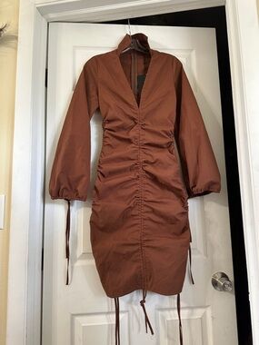 PrettyLittleThing Rust Brown Ruched Midi Dress